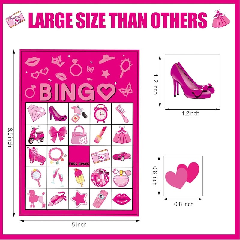 CrazyJan Store Pink Party Bingo Games Hot Pink Birthday Party Game for Adults Girls Birthday Party Favors 24 Players Bingo Cards Party Game for Family Holiday Gatherings Party Supplie - Image 3
